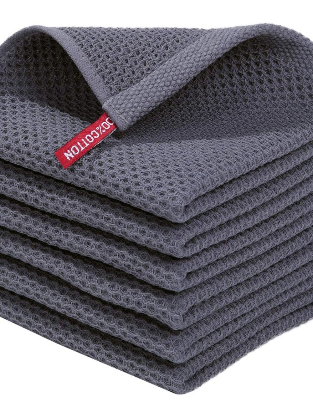100% Cotton Waffle Weave Kitchen Dish Cloths 6-Pack, Dark Grey